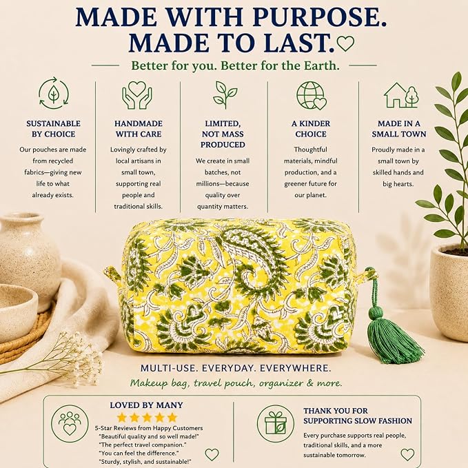 Huar Travel Makeup Bag- Large Capacity Cosmetic Bags for Women - Water Resistance Lining Portable Pouch & Open Toiletry Bag - Perfect Girls Makeup Organizer for Travel Essentials (Velvet Lemon Bloom) - Image 5