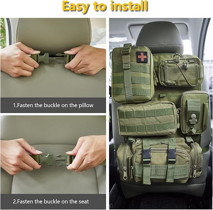 BXBXHD 6 Pack Tactical Truck Organizer Back Seat Storage Car Seat Storage Bag Molle Panels for vehicles, Car and SUV with Lots of Handy Compartments (Army green) - Image 4