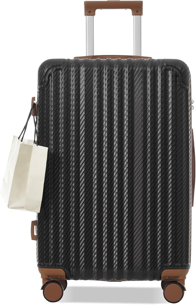 Black Brown 6 Piece Luggage Set Hard Shell - Lightweight Checked Suitcases with Spinner Wheels and Cosmetic Cases for Family Travel, Durable Carry On Luggage Sets with Lock for Women and Men - Image 7