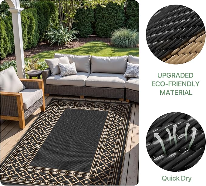 GENIMO Outdoor Rug, Waterproof Plastic Rugs for Patio, 5'x8' Black Brown | Outside Larger Modern Carpet Mat for Porch Decor, Deck, Balcony, Camping, RV, Backyard, Picnic, Beach, Reversible - Image 7