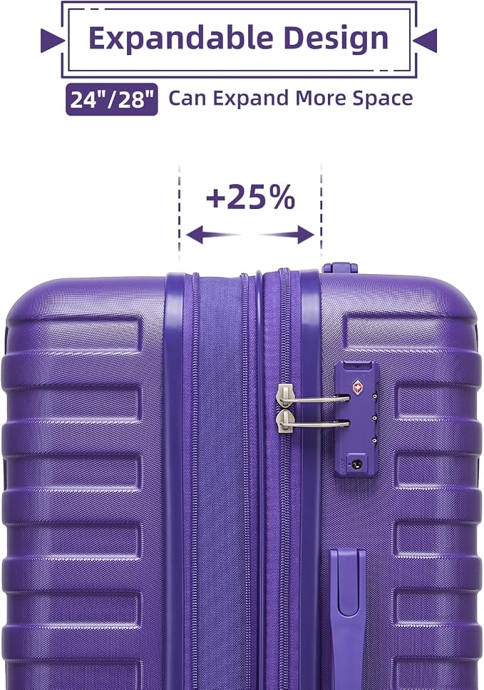 Purple 6 Piece Luggage Set Hard Shell - Expandable Suitcases with Spinner Wheels and Duffel Bags for Family Travel, Durable Carry On Luggage Sets with Lock for Women and Girls - Image 6