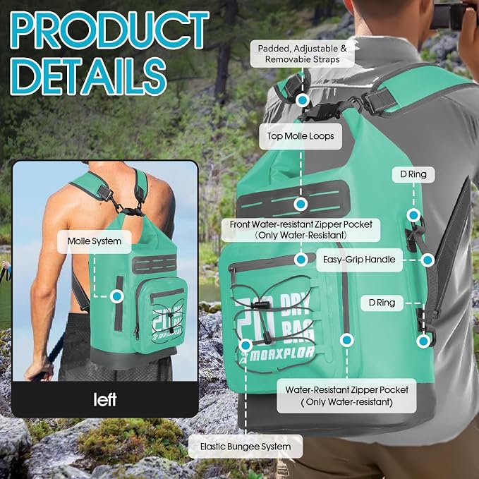 MORXPLOR Dry Bag Waterproof,5L/10L/20L/30L/40L/55L Roll Top Dry Bag Backpack with WaterProof Phone Case for Swim,Kayak - Image 5