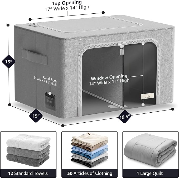 Sorbus Storage Bins with Divided Interior - Large Stackable & Foldable Organizer Containers with Metal Frame, Oxford Fabric, Large Window & Carry Handles - Organization for Bedroom, Linens & Clothes - Image 2