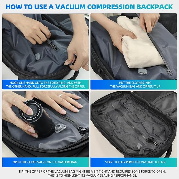 Vacuum Backpack 60L with Pump, Waterproof for 17" Laptop, Black - Image 4