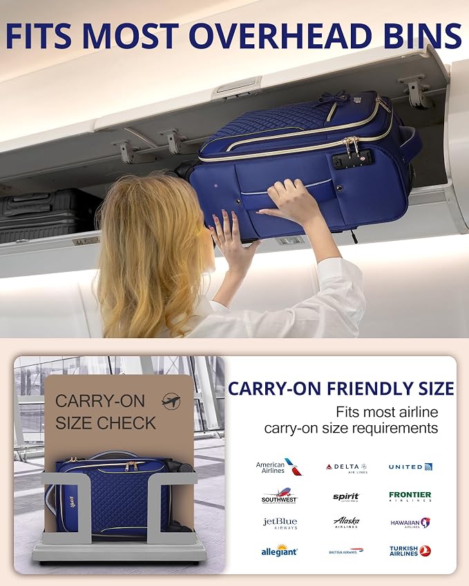 Carry On Luggage 22x14x9 Airline Approved, 20 Inch Softside Suitcase with 4 Pcs, Lightweight Luggage for Women with TSA Lock and 4 Spinner Wheels, Soft Side Carry-on Suitcases for Travel, Blue - Image 4
