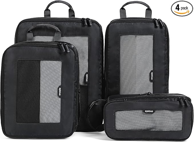 EPICKA TripCozy Compression Packing Cubes - 4 Set Durable Travel Organizer Bags with Mesh Top, Expandable Travel Accessories for Carry on, Luggage, Suitcase, Backpack (Dark Grey) by EPICKA