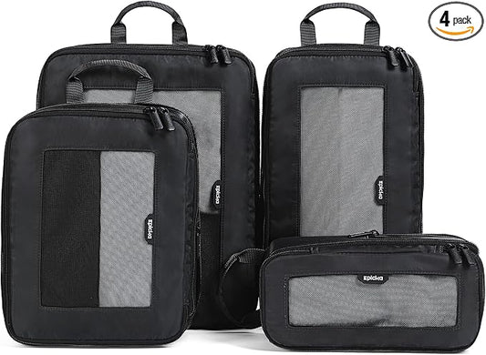 EPICKA TripCozy Compression Packing Cubes - 4 Set Durable Travel Organizer Bags with Mesh Top, Expandable Travel Accessories for Carry on, Luggage, Suitcase, Backpack (Dark Grey) by EPICKA