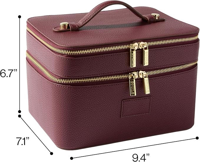 ETOILE - Duo Vanity Case Burgundy - Large Functional Travel Makeup Bag Organizer with Removable Divider & Mirror - Image 5
