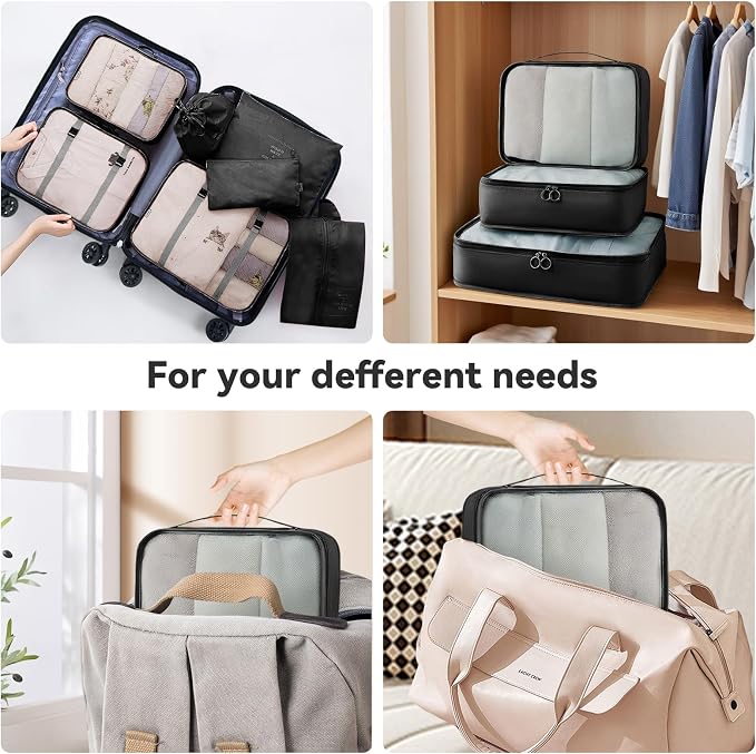 AnyZip Luggage Sets 10 Piece Hardshell Suitcase Set PC ABS Lightweight Travel Suitcases with 4 Double Spinner Wheels TSA Lock 20 24 28 Inch with 7 Storage Bags Black - Image 6