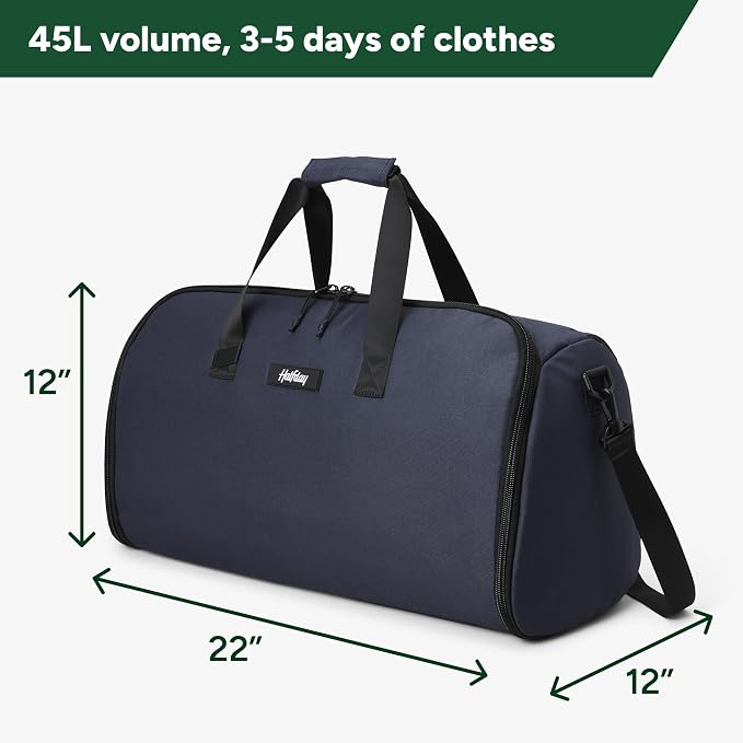 Halfday Convertible 2-in-1 Garment Duffel Weekender Bag 45L: Wrinkle-Free Travel (Hanging Suit Compartment, Shoe Pockets, Trolley Sleeve), Durable & Water-Resistant Carry-on, Marine - Image 6