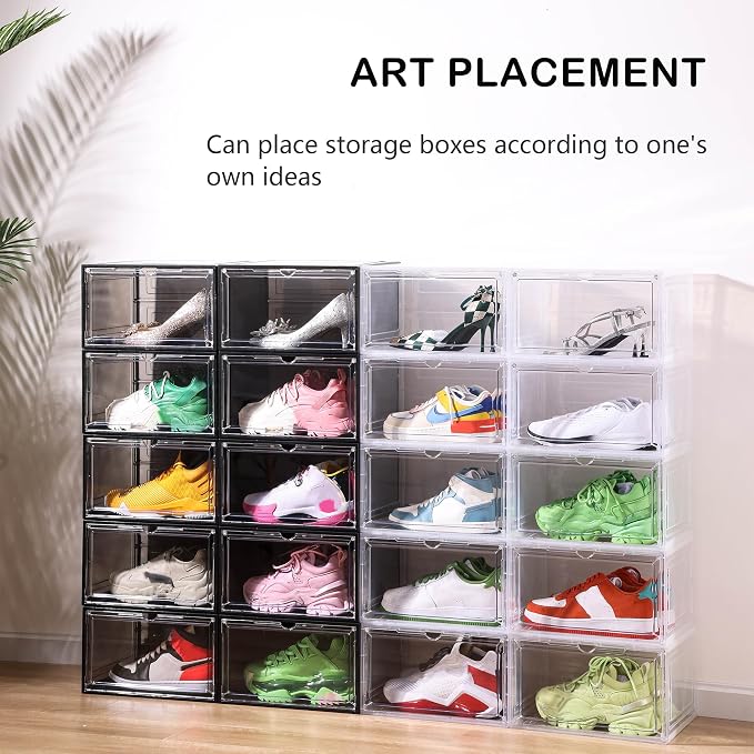 Attelite Large Clear Shoe Box Organizer,Plastic Stackable Shoe Storage Box with Magnetic Door, Large Clear Door Shoe Containers for Display Sneakers, Easy Assembly（Black） - Image 6