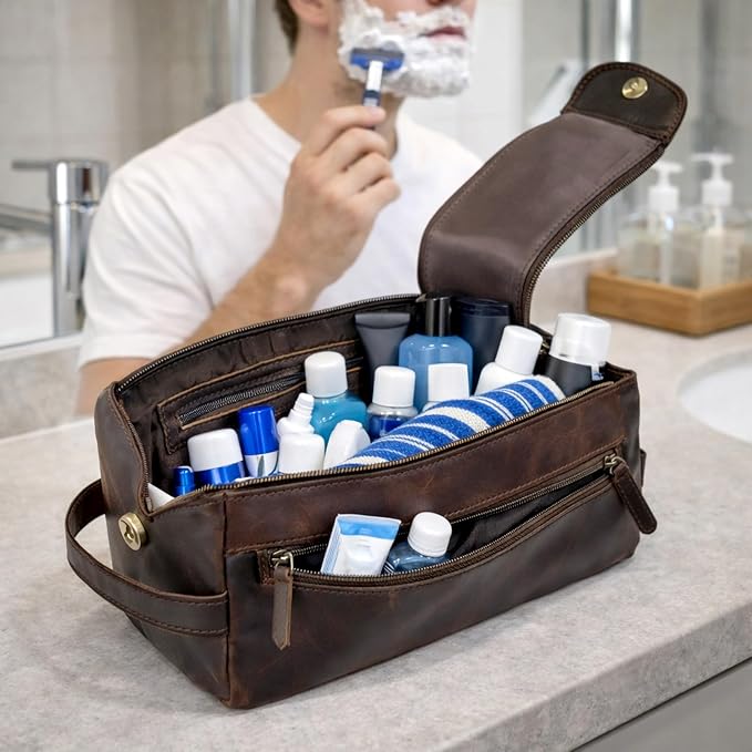cuero Genuine Buffalo Leather Unisex Toiletry Bag Travel Leather Dopp Kit Made With High Class Buffalo Leather - Image 6