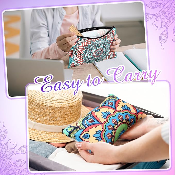Hillban 36 Pcs Mandala Makeup Bags Bohemian Cosmetic Bags for Women Mandala Flowers Travel Toiletry Pouch with Zipper Portable Organizer Pouch for Cosmetics Makeup Brushes, 12 Styles - Image 3