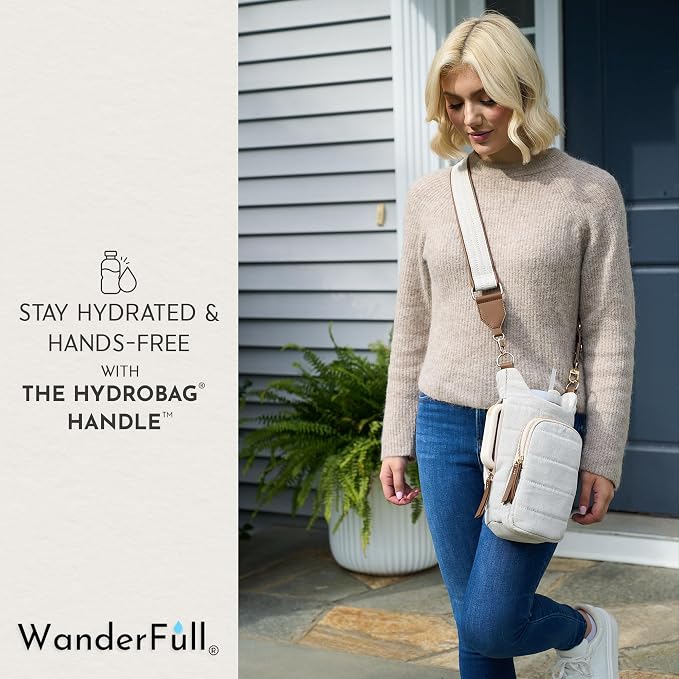 WanderFull Original HydroBag HANDLE®, Zipper for Handle, 40 oz Water Bottle Holder w/Strap, Mother’s Day Gift, Crossbody Carrier w/Phone Pocket - Black Matte w/Vegan Leather Strap - Image 2