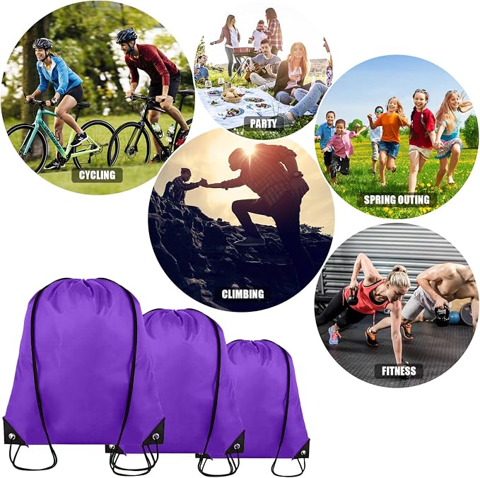 Grneric 60 Pieces Drawstring Backpack Bulk Cinch Sackpack Ployster Drawstring Bags for Gym Party Trip(Purple) - Image 6