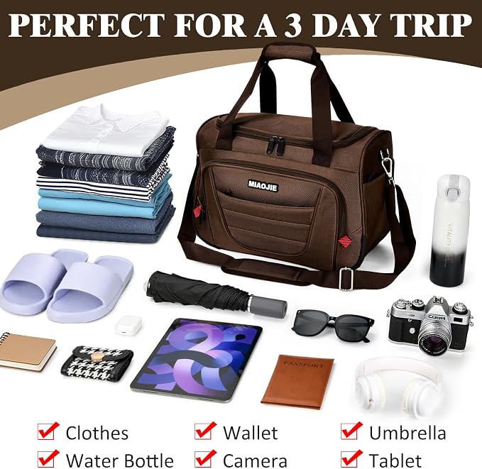 Underseat Carry On luggage Bag Airplanes Personal Item Bags, Gym Bag for Men Weekender Overnight Travel Tote Bag Shoulder Small Softside Carry on Luggage Travel Duffel Bags For Men Women -16 IN Brown - Image 6