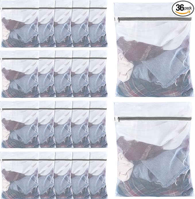 36 Pieces Mesh Laundry Bags Fine Mesh Wash Bags with Zipper Machine Washable Lingerie Bags for Washing Delicates Clothes Garment Underwear Blouse Hosiery Socks Travel, 16 x 20 Inches (Gray) by Nuenen