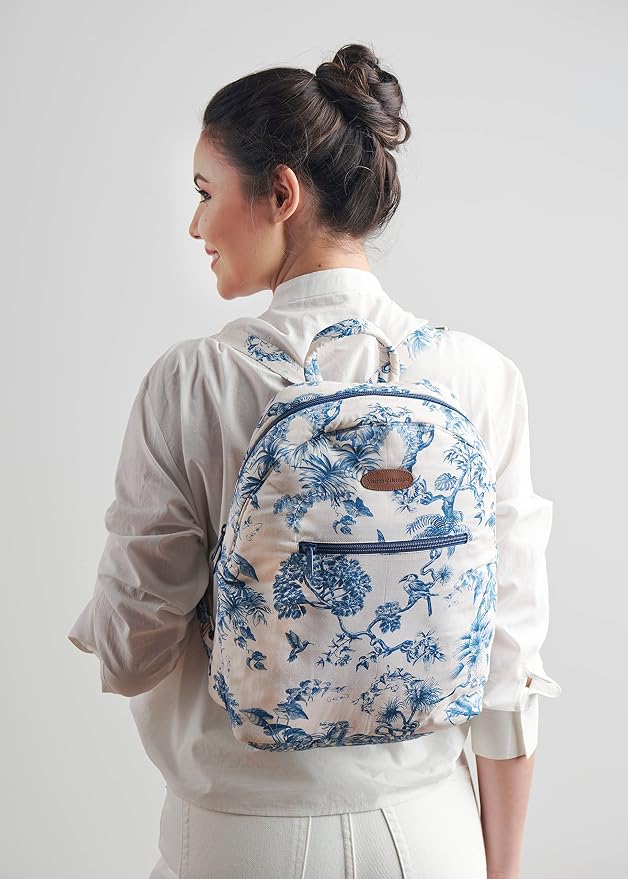 Maison d' Hermine Backpack for Women Men Cotton Shoulder Multipurpose Rucksack with Small Pouch Lightweight Multi Pocket Bag for Travel Work Beach Perfect for Spring Summer (Bonobo - Blue) - Image 7