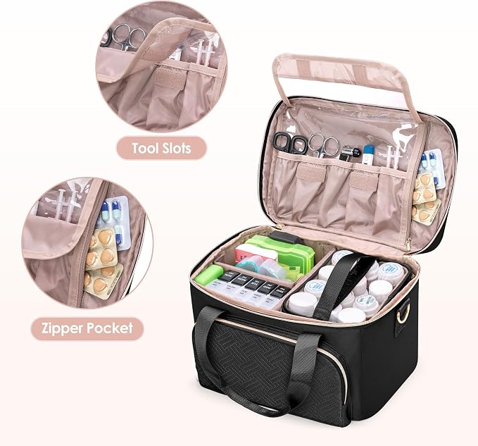 Medicine Storage Bag, Pill Bottle Organizer Bag, First Aid Bag | Travel Medicine Bag with 2 pouches, Pill Bottle Organizer Bag for Home Healthcare, Durable Medication Storage Case - Image 3