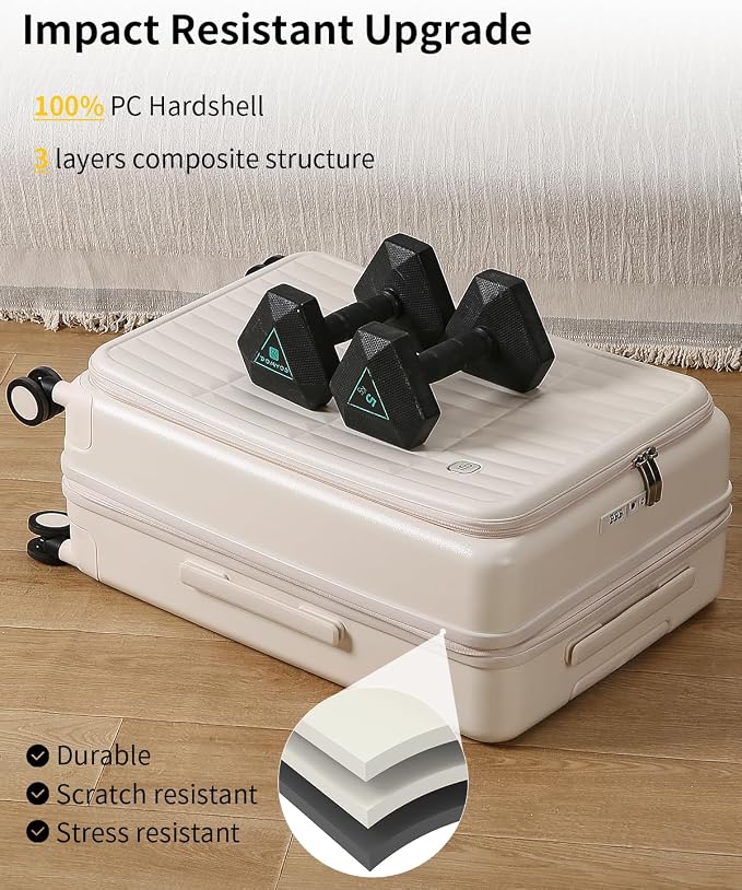 Expandable Top Open Carry On Luggage 22x14x9 Airline Approved, 20 Inch Hard Shell Carry On Suitcase with Spinner Wheels,Travel Small Luggage for Women Men,Coconut White - Image 5
