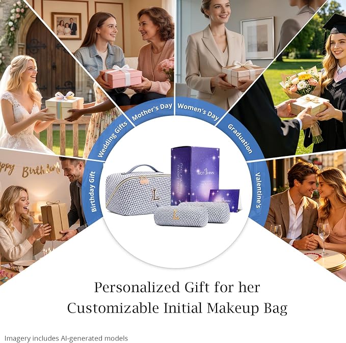 Personalized Gift Travel Makeup Bag: Initial Makeup Organizer Bag for Women | 3-in-1 Custom Make up Bag Set - Vegan Leather Travel Cosmetic Bag - Luxury Gift for Women – Birthday, Anniversary, Graduation - Image 7
