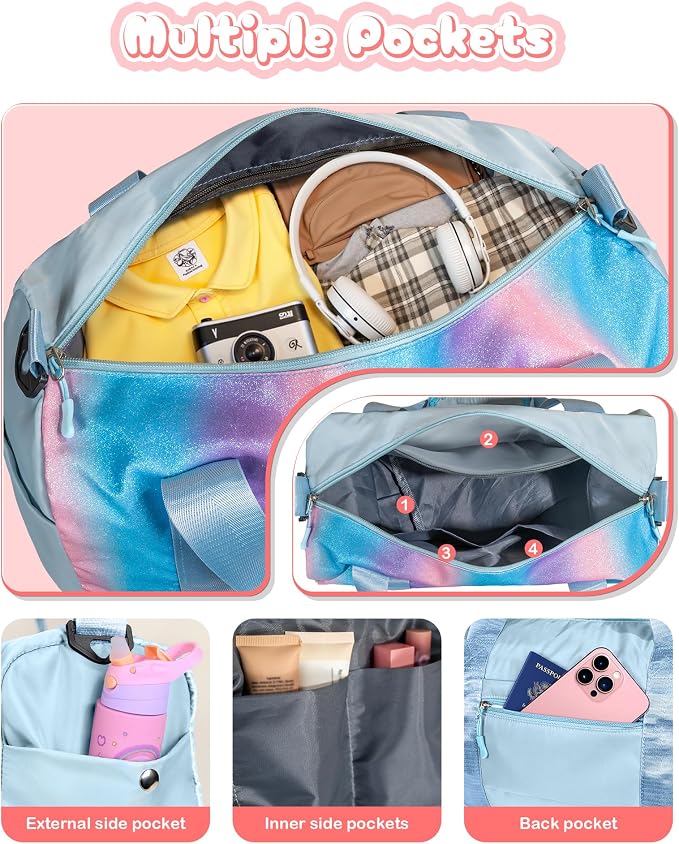Gift Ideas for Kids Girls-Girl Gym Bag with Shoe Compartment, Kid Personalized Weekender Overnight Bags, Initial Travel Tote with Makeup Pouch, Graduation Gifts Granddaughter (Letter N) - Image 5