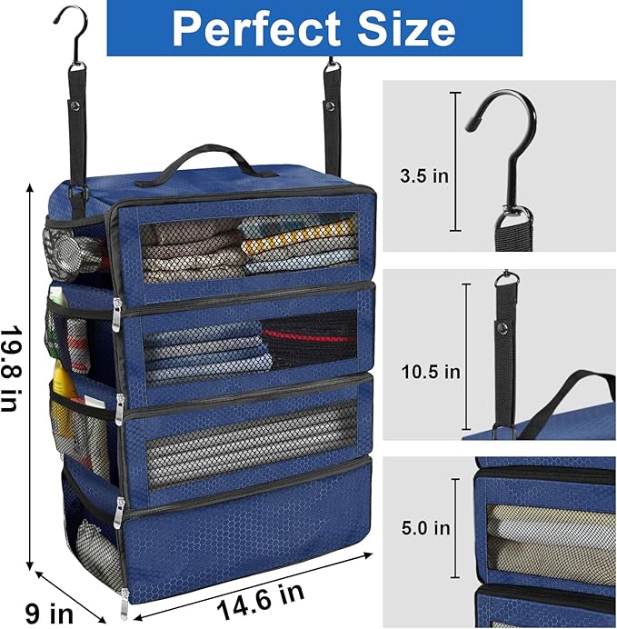 Olosar Suitcase Organizer, Travel Luggage Organizer Portable Hanging Travel Shelves Collapsible Hanging Packing Cubes for Carry on Suitcase - Image 4