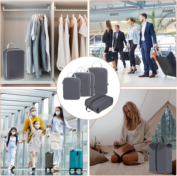 PATIKIL Compression Packing Cube for Travel, 5 Set Waterproof Travel Packing Cube Compression Nylon Luggage Organizer Bags Shoe Bag for Suitcases Backpack, Gray - Image 7