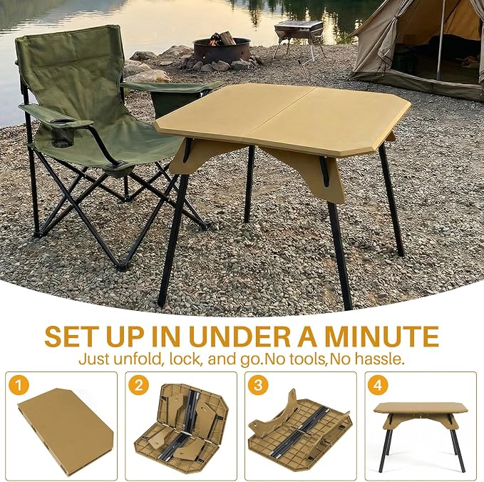 TOPCHANCES Ultralight Camping Table, Compact & Collapsible Aluminum Camping Tables for Backpacking, 2 Height Settings -Portable Carry Case for Hiking, Expeditions & Patio(Khaki) - Image 9