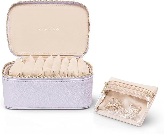 VLANDO Jewelry Travel Case,Travel Jewelry Organizer with Clear Velvet Jewelry Bags 8Pcs Zipper Pouch for Women Girl Gift- Purple by VLANDO