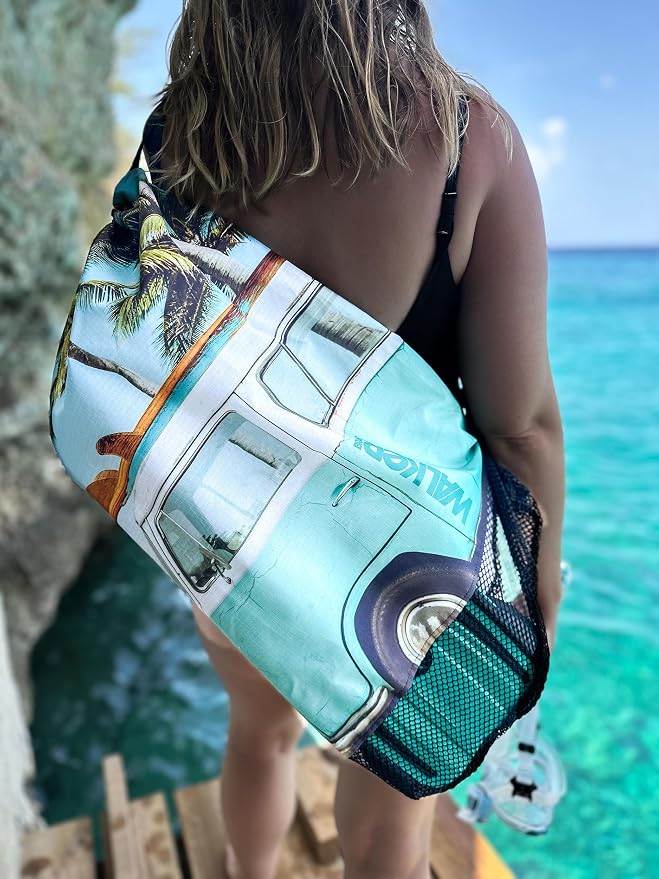 Walker Beach Mesh Net Travel Boat Bag for Snorkeling, Dive, and Swim Gear – USA Made, Tropical Aqua Van - Image 8