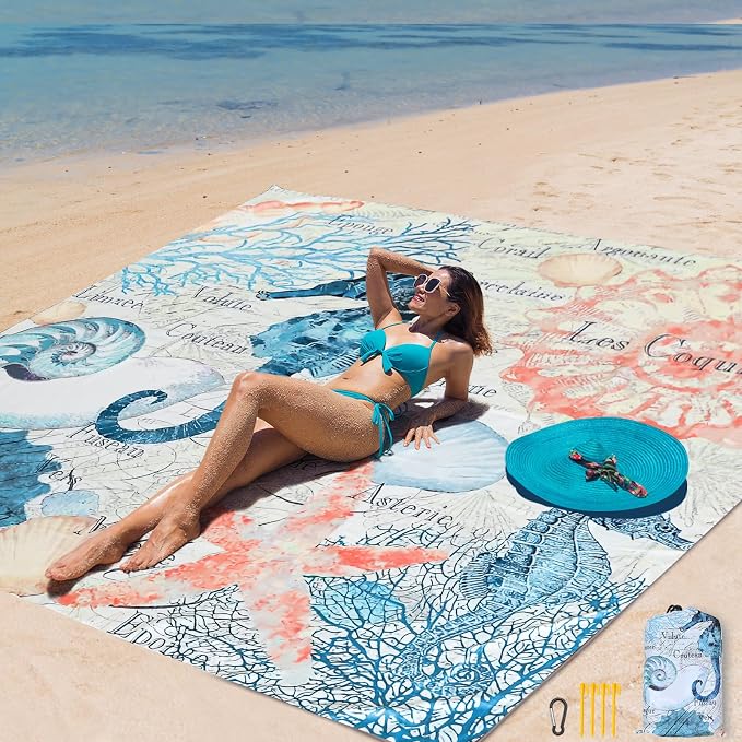 AISPARKY Beach Blanket Waterproof Sandproof Extra Large, Oversized Beach Mat, Quick Drying&Compact&Lightweight, Picnic Blankets Vacation Essentials for Outdoor Beach Camping (79" X 83" (4 Person)) by AISPARKY