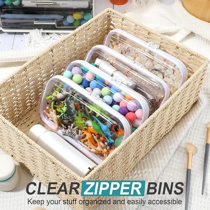 Hoolerry 4 Pcs Hard Clear Zipper Case Makeup Bags Plastic Zipper Pouch Transparent Storage Box Containers for Cosmetics, Snacks, Building Blocks, Puzzles(Clear,7.5 x 3.9 x 2 in,White) - Image 6