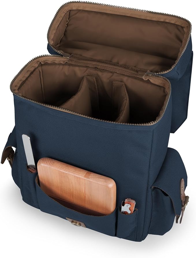 LEGACY - a Picnic Time brand Moreno 3-Bottle Wine & Cheese Tote, Padded Wine Carry Tote Bag with Handle and Adjustable Shoulder Strap, (Navy Blue) - Image 10