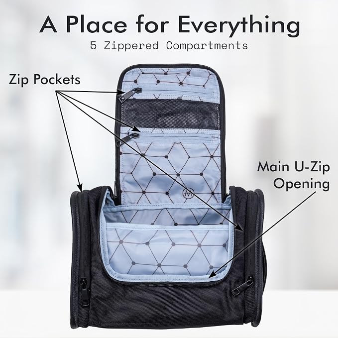 The Dopp’r Ganger, Hanging Toiletry Bag with Multi Compartment Storage Large Travel Grooming Organizer with Hook Made from Sturdy Ballistic Nylon HNG-833-BLK Black - Image 4