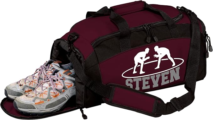 Personalized Wrestling Duffel Bag with Shoe Compartment – Custom Name Wrestling Gear Bag – Athlete Gym Bag for Boys & Girls – Team Travel Sports Duffel with Separate Shoe Pocket by all+about+me+company