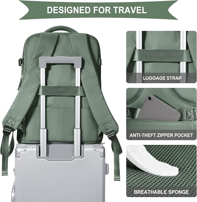 coowoz Large Travel Backpack For Women Men, Carry On Backpack,Hiking Backpack Waterproof Outdoor Sports Rucksack Casual Daypack Expandable Heavy Duty Extra large Backpack Olive Green - Image 7