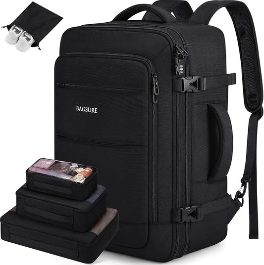 Bagsure Travel Backpack Carry On Backpack 42L Flight Approved, Expandable Laptop Backpack with Packing Cubes & Shoe Pocket, Water Resistant Luggage Backpack for Men Women, Large Backpack 20 * 14 * 7" by Bagsure