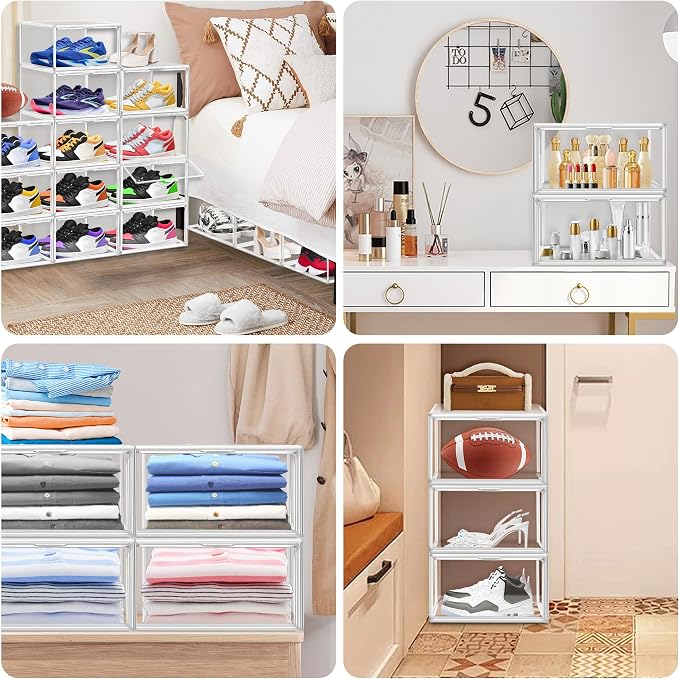 1 Pack Clear Shoe Boxes Size 12 Shoe Storage Organizer for Closet Stackable Shoes Rack Handbag Organizer Plastic Sneaker Storage Bin with Magnetic lids - Image 7