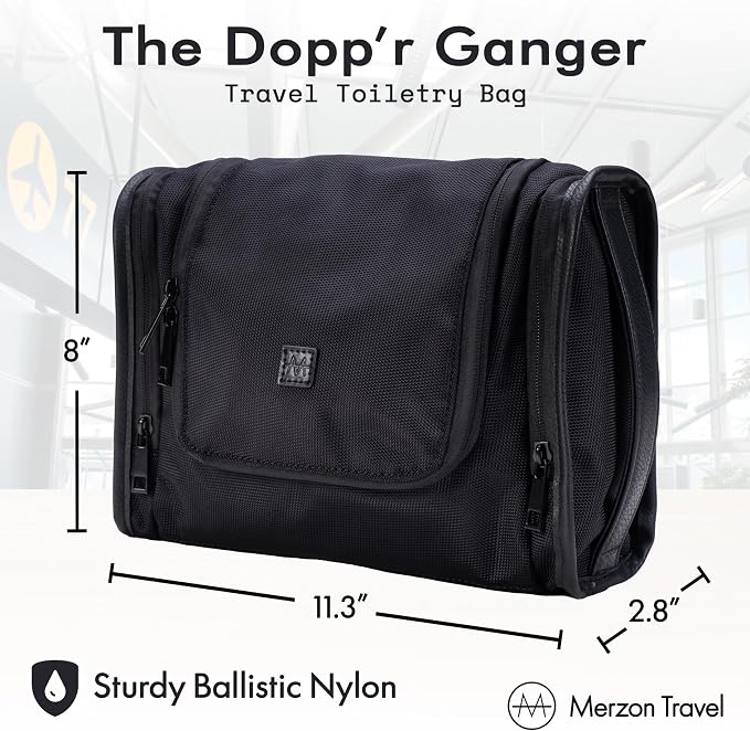 The Dopp’r Ganger, Hanging Toiletry Bag with Multi Compartment Storage Large Travel Grooming Organizer with Hook Made from Sturdy Ballistic Nylon HNG-833-BLK Black - Image 2