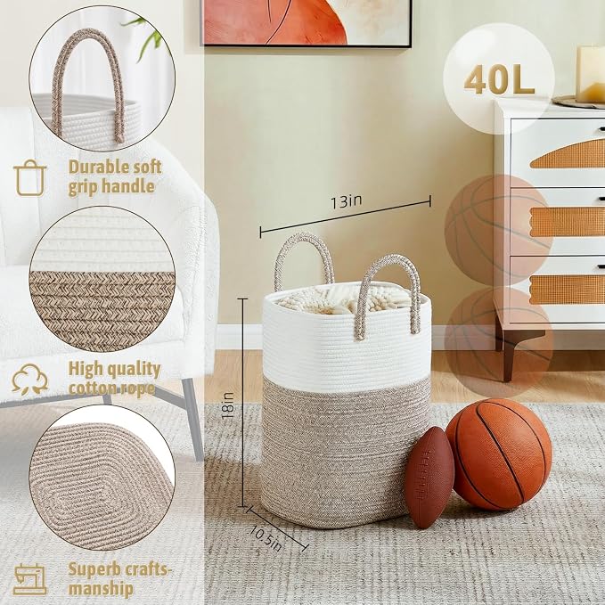Artfeel Laundry Basket,Woven Cotton Rope Laundry Hamper,40L Versatile Storage for Dirty Clothes,Baby Toys,and Blankets in Bathroom, Nursery,and Living Room - Image 2