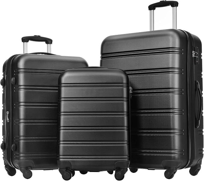 Merax Luggage Sets 3 Piece Hardside Expandable Suitcase with Spinner Wheels,Durable Lightweight Luggage with TSA Lock, Large Travel Luggage Set(Black-1,20+24+28 inches) by Merax