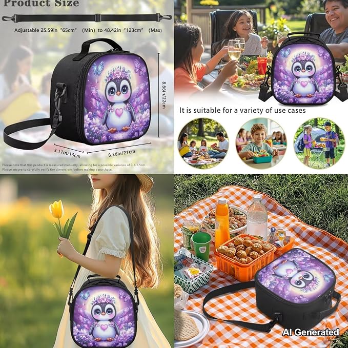 Cute Penguin Elementary School Backpack for Girls, Purple Girls Bookbag with Lunch Box, 4 Piece 17" Kids Bookbag Set with Lunch Box, Pencil Pouch & Leak-Proof Water Bottle Sleeve - Image 5