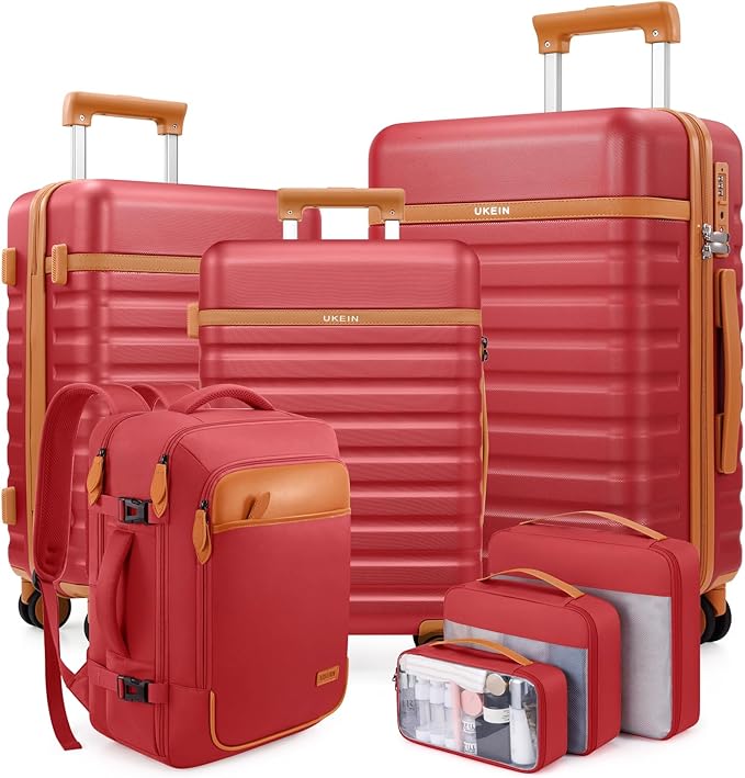 Luggage Sets 7 Piece, Durable Hardside ABS Carry on Luggage with Spinner Wheels & YKK Zipper TSA Lock, Large Checked Travel Suitcase With Backpack Set for Men and Women,20/24/28 Inch by Unknown