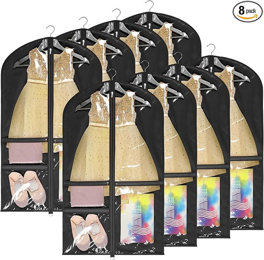 Univivi 40 Inch Kids Dance Costume Garment Bag, Dance Competition Garment Bags for Teens With 3 Medium Clear Zipper Pockets for Storage And Travel (Black) - 8 Pack by Univivi