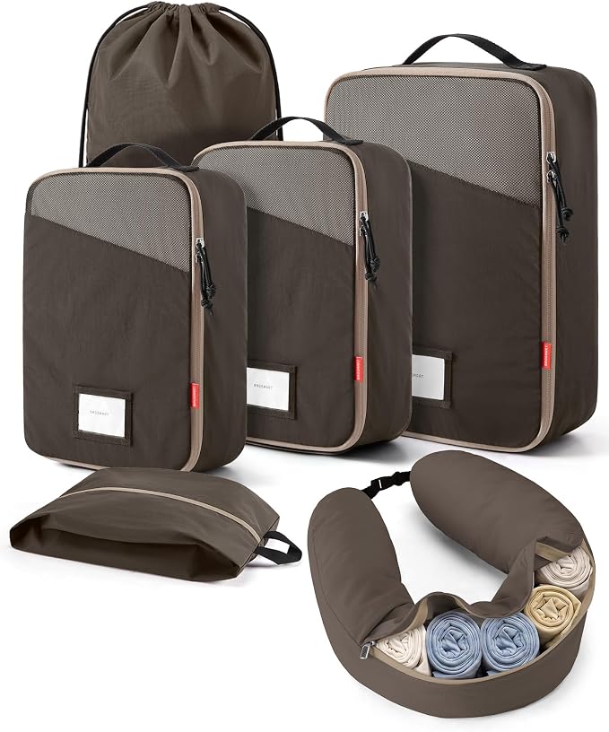 BAGSMART 6 Set Packing Cubes for Travel with Budget Airline Neck Pillow | Travel Essentials, Premium Compression Luggage Organizers for Suitcase, Ultimate Budget Airline Hack, 100% Personal Item Safe by BAGSMART