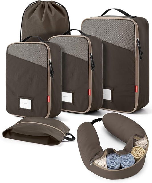 BAGSMART 6 Set Packing Cubes for Travel with Budget Airline Neck Pillow | Travel Essentials, Premium Compression Luggage Organizers for Suitcase, Ultimate Budget Airline Hack, 100% Personal Item Safe by BAGSMART