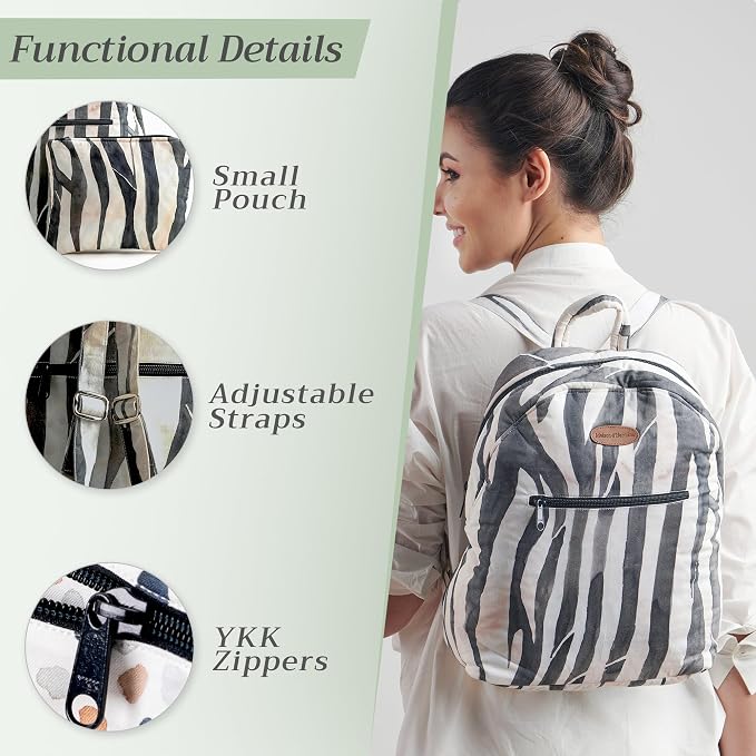 Maison d' Hermine Backpack for Women Men Cotton Shoulder Multipurpose Rucksack with Small Pouch Lightweight Multi Pocket Bag for Travel Work Beach Perfect for Spring Summer (Zebra) - Image 4