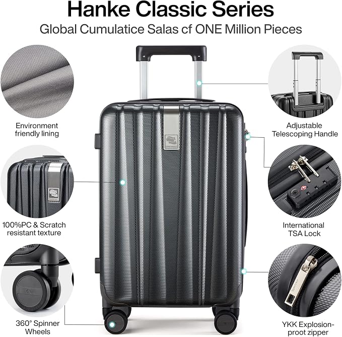 Hanke 24 Inch Luggage Suitcases With Spinner Wheels Lightweight PC Hard Shell Rolling Suitcase With Travel Lock,Checked-Medium 24-Inch(Jet Black) - Image 3