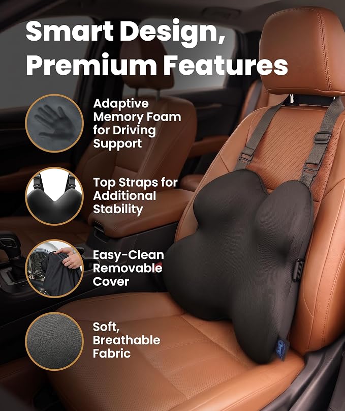 Elevate Series by Everlasting Comfort Lumbar Support Pillow for Office Chair - Memory Foam Back Cushion for Car Seat - Promotes Better Posture, Back Pain Relief - Ideal for Gaming and Desk Chairs - Image 4
